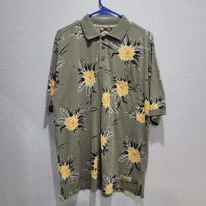 Tommy Bahama Floral Green, Yellow, And Black Polo Shirt Size M.